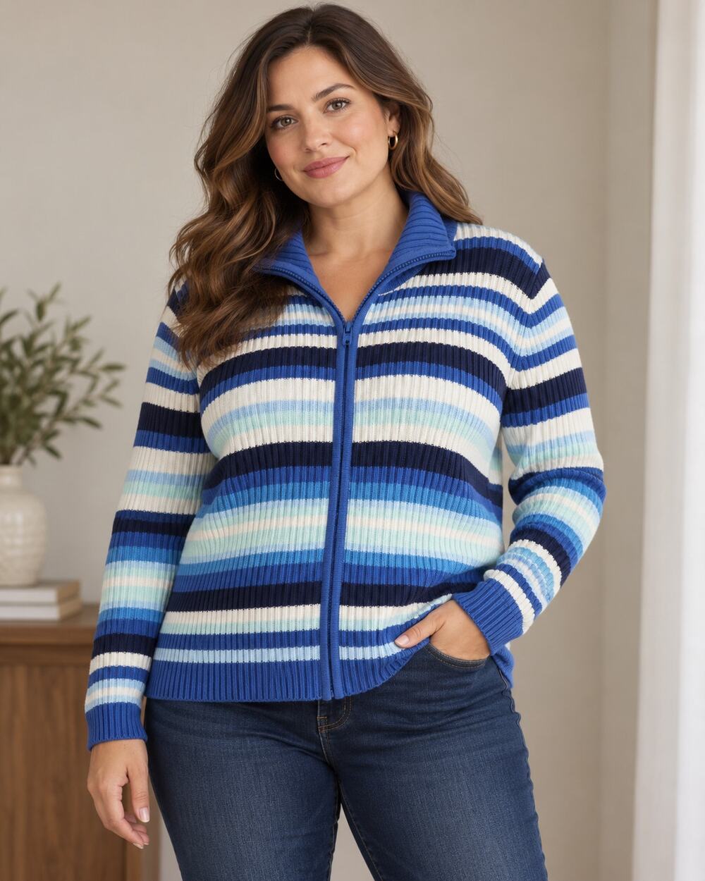 Vintage Cherokee XL Striped Cotton Full Zip Sweater Made in Australia Y2K Preppy